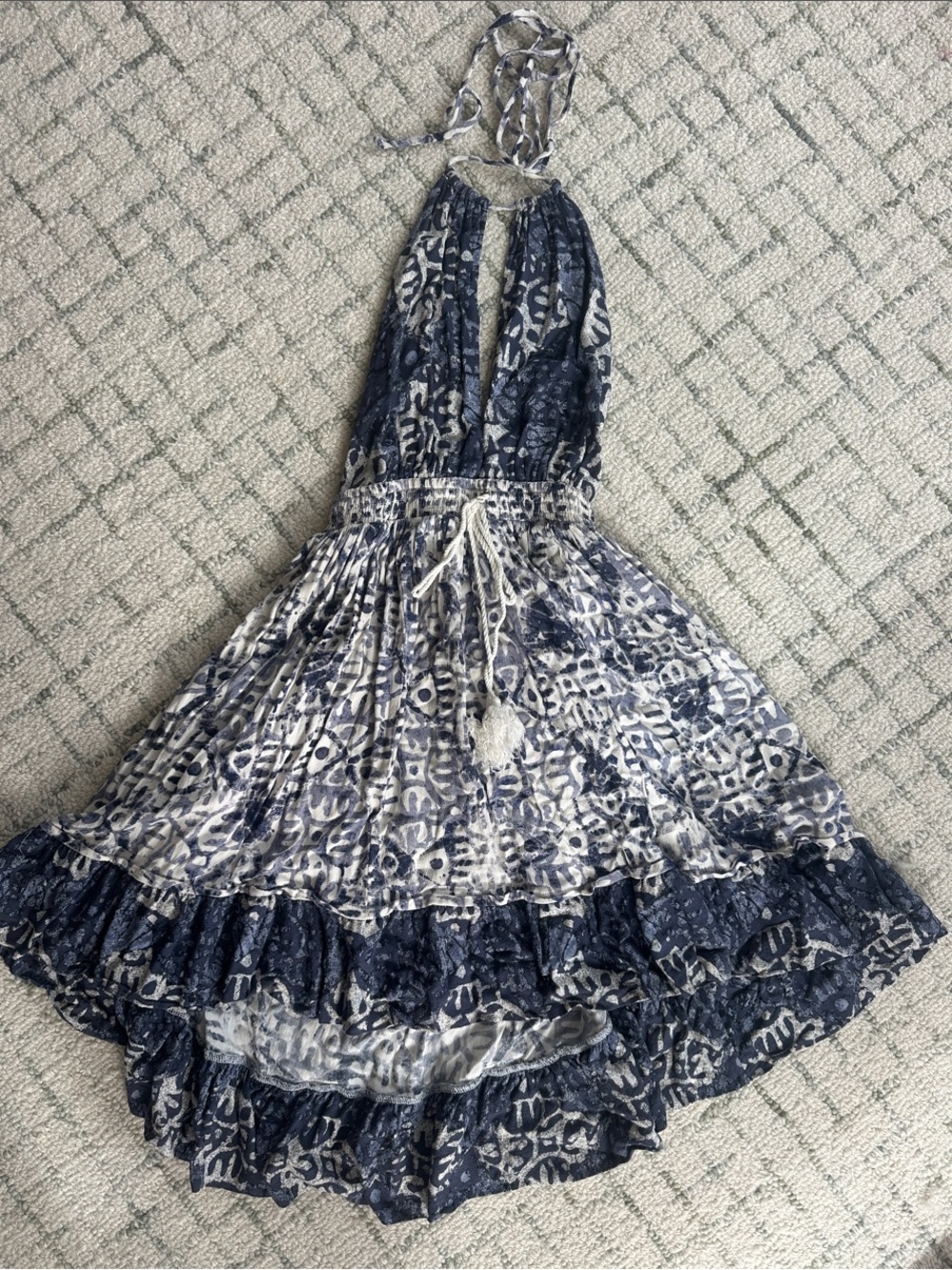 Free People Navy and White Backless Halter Dress